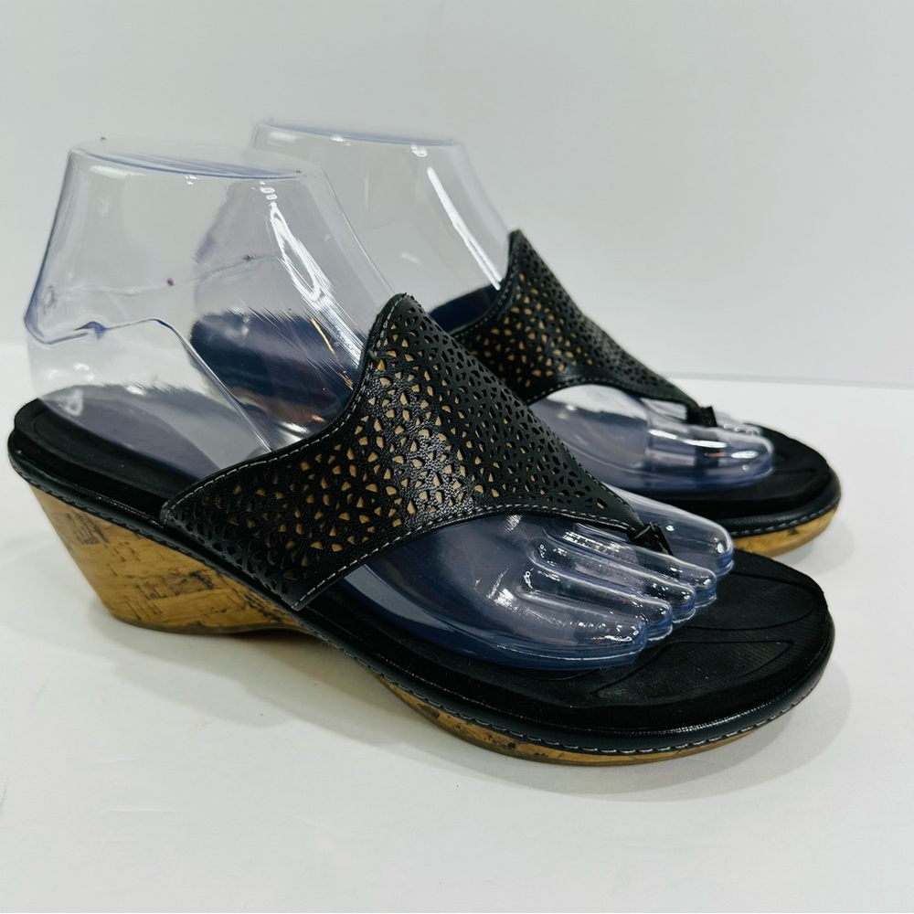 DR SCHOLLS CORK WEDGE BLACK LARGE STRAP SANDALS WOMENS SIZE 7 GREAT CONDITION - Picture 3 of 10